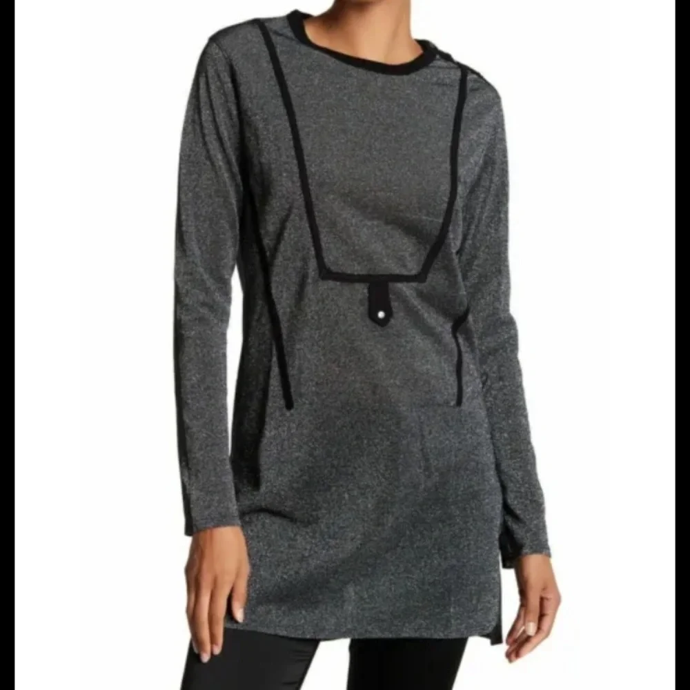 Zadig & Voltaire Metallic Dress Small Crew Neck Long Sleeves Silver Black - Picture 3 of 16